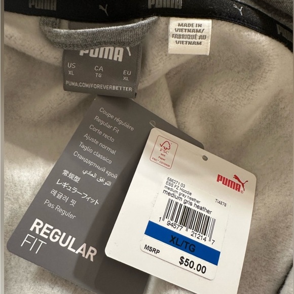 Puma Heather Gray Essential full zip hoodie sweatshirt. New. Mens size XL - Picture 3 of 5